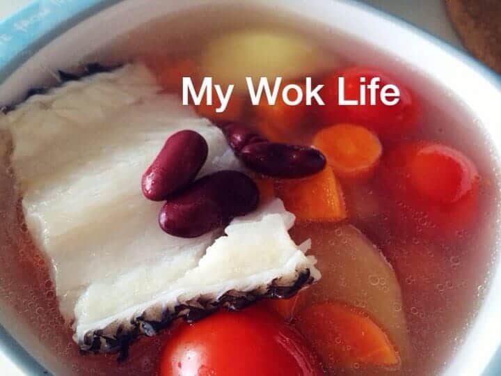 My Wok Life Cooking Blog - Double-Boiled Red Apple & Mixed Veggie with Cod Fish Bone Soup -