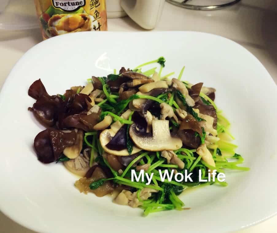 My Wok Life Cooking Blog - Mushrooms & Pea Sprouts Stir-Fry -