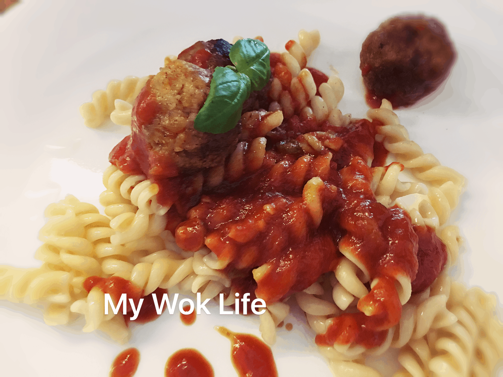 My Wok Life Cooking Blog - Spicy Tomato Pasta with Tuna (Pork) Meatballs -