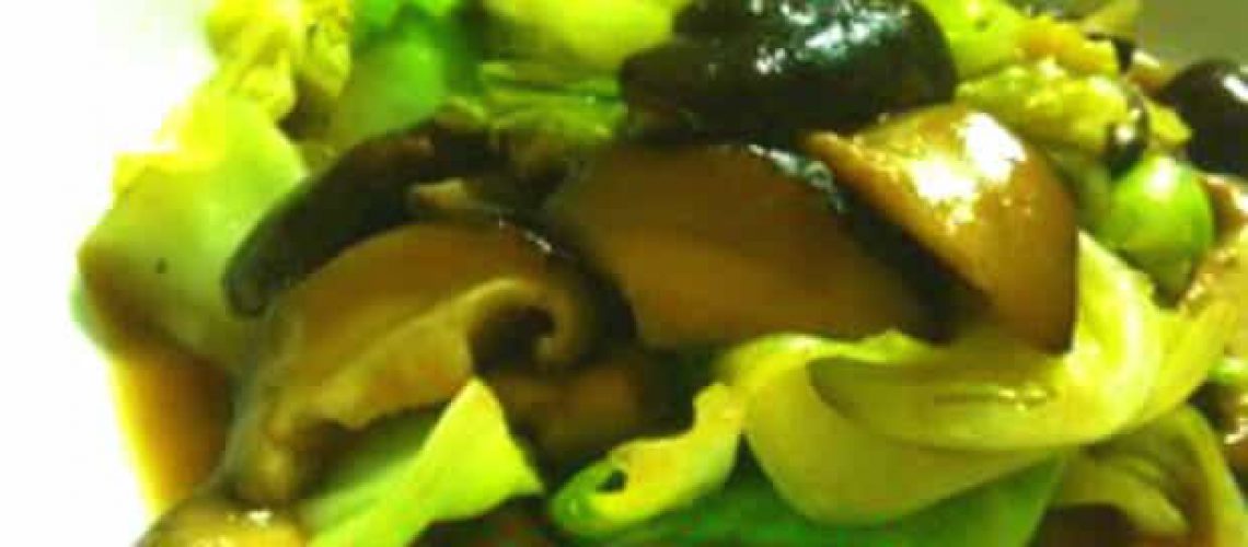 Stir fried cabbage and fresh shiitake mushrooms
